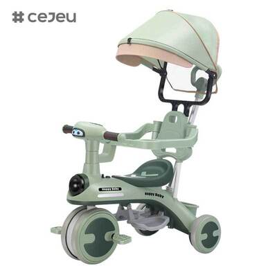CJ-YT-528 بالجملة جديد دائم للأطفال دراجة ثلاثية العجلات عربات أطفال دفع مقبض ظلة طفل ركوب اللعب ناقلات الأطفال داخلي
