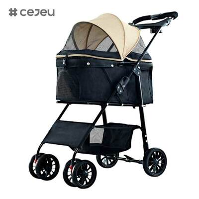 CJ-CS-102 Wholesale Luxury 4 Wheels Folding Cat Stroller with Washable Cat Bag Easy to Assemble Pet Trolley